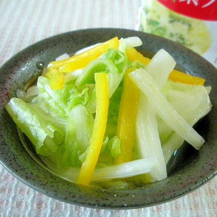 鶏がら塩糀スープで！白菜と黄ピーマンの浅漬け風♪